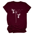 Damen T-Shirt in Burgunderrot mit Rundhalsausschnitt und weißem Kolibri-Löwenzahn-Print - S / Burgunderrot