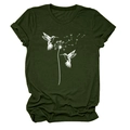 Detail eines dunkelgrünen T-Shirts mit weißem Kolibri- und Pusteblumen-Print - S / Armeegrün