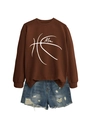 Flat lay of brown Mom basketball sweatshirt paired with distressed blue denim shorts - Coffee (White Font)