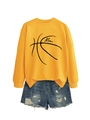 Yellow long sleeve sweatshirt with Mom basketball graphic and ripped denim shorts - Yellow (Black Font)