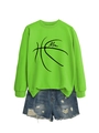 Neon green sweatshirt with basketball Mom graphic paired with blue denim shorts - Fluorescent Green (Black Font)