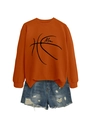 Detail of casual orange long sleeve sweatshirt featuring black basketball line art and Mom text - Burnt Orange (Black Font)