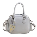 Large Boston tote bag in light blue matte PU leather with trendy heart pendant accessory - 28x9x20cm / Light Blue