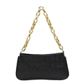 Black gothic shoulder bag with embossed skull patterns and thick gold chain strap - Black