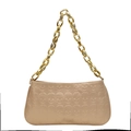 Champagne gold underarm bag with skull embossed leather and chunky metal chain strap - Gold