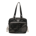 Große schwarze Ita-Tasche mit transparentem PVC-Fenster und weißem Schultergurt - Schwarz