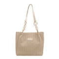 Sac fourre-tout beige en paille tressée avec texture chevron et chaîne en métal - Sans Pendentif / Blanc