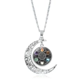 Collier cercle magique pentagramme argenté avec pendentif croissant de lune - Style de Cercle Magique des Cinq Éléments (JY008544-3) / Argent