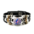 Pulsera de cuero trenzado con dije de colibrí de cristal colorido y cuentas de metal - Colibrí en Degradado Azul Rojo Violeta (JY008557-1)