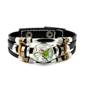 Pulsera de cuero trenzado con cúpula de cristal de colibrí colorido y cuentas mixtas - Ilustración de Colibrí de Colores (JY008557-2)