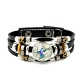 Pulsera de cuero multicapa con colgante de colibrí de colores y cuentas de bronce - Colibrí en Degradado Cian-Púrpura (JY008557-4)