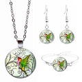 Colorful hummingbird jewelry set with necklace earrings and bracelet in silver finish - Artistic Colorful Hummingbird (JY008559-2)