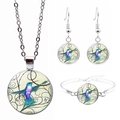 Colorful hummingbird jewelry set including necklace, earrings, and bracelet in silver - Yellow Green Gradient Hummingbird (JY008559-4)