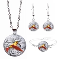 Buntes Kolibri-Schmuckset mit silberner Halskette, Armband und hängenden Ohrringen - Rot Gelb Feder Vogel (JY008559-6)
