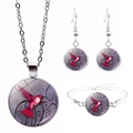 4-teiliges silbernes Kolibri Schmuckset mit Halskette Ohrringen und Armband - Roter Kolibri Lila Ton (JY008559-7)