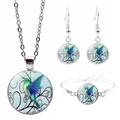 Buntes Kolibri Schmuckset bestehend aus Halskette, Ohrringen und Armband in Silber - Klassische Kolibri Ranke (JY008559-8)