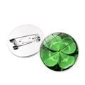 Vintage crystal four-leaf clover brooch with green gemstone and polished metal back - Silver Style 4