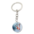 Round silver keychain with vibrant colorful butterfly illustration under glass cabochon - Red-Yellow-Purple Butterfly Style (JY008579-4)