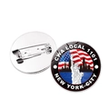 Round New York souvenir pin with Statue of Liberty and American flag design - Skyline Liberty (CWA LOCAL 1101 NEW YORK CITY) / Silver