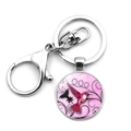 Porte-clés colibri en métal argenté avec pendentif floral rose et mousqueton - Style Colibri Rouge Fond Rose (JY008549-3)
