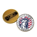Vintage Statue of Liberty and US flag round metal brooch pin with bronze finish - American Round (LIBERTY LADIES OMAHA) / Bronze