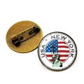 Vintage Statue of Liberty and USA flag round brooch souvenir badge for New York - New York Style (NEW YORK USA) / Bronze