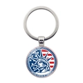 Silver keychain with Statue of Liberty and US flag emblem in a round metal frame - Liberty USA Badge Style(JY008527-银3) / Silver