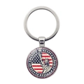 US flag and Statue of Liberty round metal keychain pendant with Liberty souvenir design - Liberty Star Stripe Background(JY008527-银4) / Silver