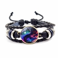 Handwoven leather bracelet with celestial Yin Yang galaxy glass pendant and metal beads - Starry Sky Yin Yang (JY008564-2)