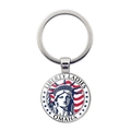 Silver metal keychain featuring Statue of Liberty with US flag and Liberty Ladies text - Omaha Statue of Liberty Style (JY008527-Silver 5)