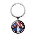 New York City keychain with Statue of Liberty and US flag design on round metal base - New York City Union Style (JY008527-Silver 6)
