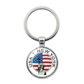 Silver metal keychain featuring a Statue of Liberty silhouette and USA flag in a circle - New York USA Edged Style (JY008527-Silver 10)