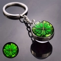 Luminous four-leaf clover keychain with a double-sided glass gem in a silver metal finish - Time Gem Four-Leaf Clover Style (JY008582-7)