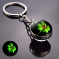 Luminous four-leaf clover keychain with glowing glass pendant in a silver finish - Luminous Four-Leaf Clover Gem Style (JY008582-9)
