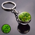 Luminous four-leaf clover keychain with a glowing glass ball and silver metal ring - Luminous Four-Leaf Clover Dew Style (JY008582-12)