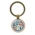 Antique bronze keychain with Statue of Liberty and US flag glass dome pendant charm - Antique Bronze Stars & Stripes Silhouette Style (JY008527-Bronze 7)