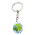 Silver keychain featuring a four-leaf clover crystal glass pendant in green finish - Blue Sky Background Shamrock (JY008590-11)