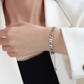 Silver geometric link chain bracelet with adjustable clasp for women in hip hop style - Steel Color Rhombic Style (E090)