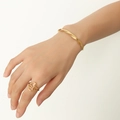 Artistic gold face ring and twisted bangle set with 18k gold plating finish - Gold Bracelet / 16+5cm