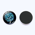 Round 25mm crystal glass fridge magnet with glowing blue Tree of Life design - Black Base Blue White Glowing Tree (JY008538-14)