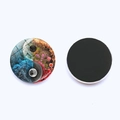 Aimant de réfrigérateur en verre Yin Yang Tai Chi avec motifs nature et dos magnétique - Vagues d'Eau Et Floral Yin Yang (JY008567-1)