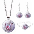 Dreiteiliges Schmuckset mit lila Schmetterlingsanhängern in Silberoptik - Lila Rosa Schmetterling Stil (JY008578-5)