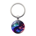 Portachiavi artistico Yin Yang con stelle e alberi in cabochon di vetro argentato - Stile Albero Antico del Cielo Stellato (JY008561-银2) / Argento