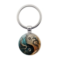 Portachiavi albero della vita Yin Yang con anello in metallo argento e cupola in vetro - Stile Luna Tai Chi (JY008561-银4) / Argento