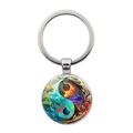 Silver Yin Yang keychain featuring colorful forest and starry sky art glass pendant - Universe Starry Sky Style (JY008561-Silver 6)