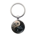 Artistic Yin Yang keychain with silver metal base and cloud-moon glass dome pendant - Black and White Cloud and Moon Style (JY008561-Silver Earring Post)