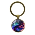 Yin Yang vintage keychain with artistic starry sky glass dome in bronze finish - Starry Sky Ancient Tree Style (JY008561-Copper 2)