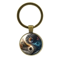 Artistic Yin Yang keychain with bronze finish and nature illustration landscape - High Mountain and Flowing Water Style (JY008561-Copper 8)