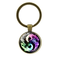 Bronze keychain featuring Yin Yang pendant with vibrant colorful smoke art design - Colorful Smoke Style (JY008561-Copper 10)