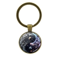 Vintage bronze Yin Yang keychain featuring a cosmic nebula glass dome pendant accessory - Interstellar Nebula Style (JY008561-Copper 11)